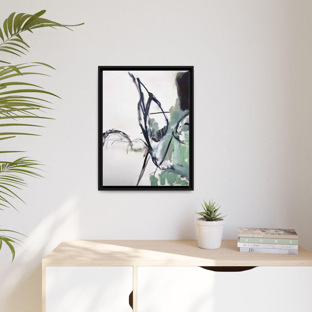 Abstract Green Ink Brushstroke Matte Canvas Framed | Modern Wall Art