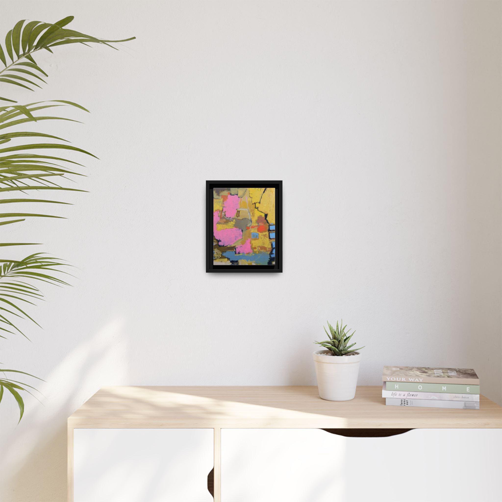 Abstract Canvas Print, Pink Blue Yellow, Framed Wall Art, Modern Home Decor