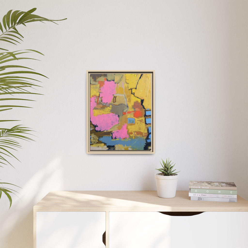 Abstract Canvas Print, Pink Blue Yellow, Framed Wall Art, Modern Home Decor