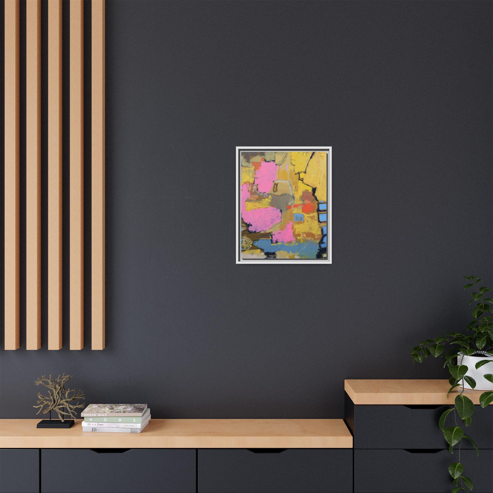 Abstract Canvas Print, Pink Blue Yellow, Framed Wall Art, Modern Home Decor