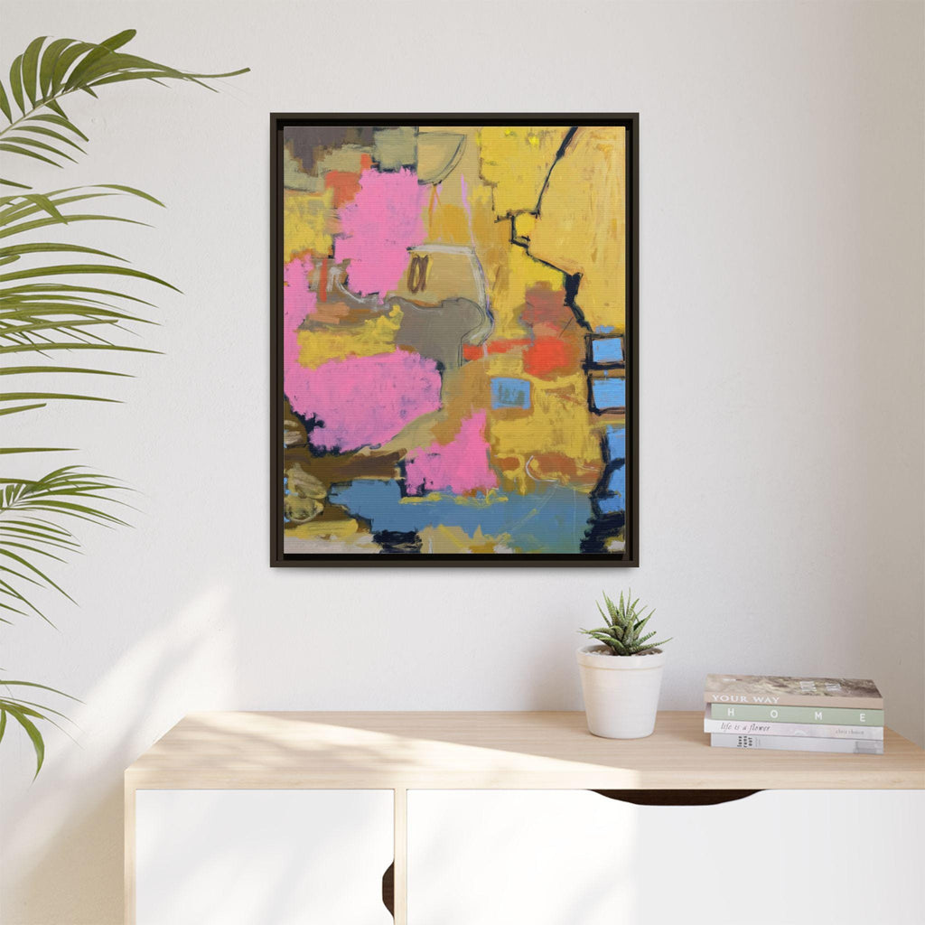 Abstract Canvas Print, Pink Blue Yellow, Framed Wall Art, Modern Home Decor
