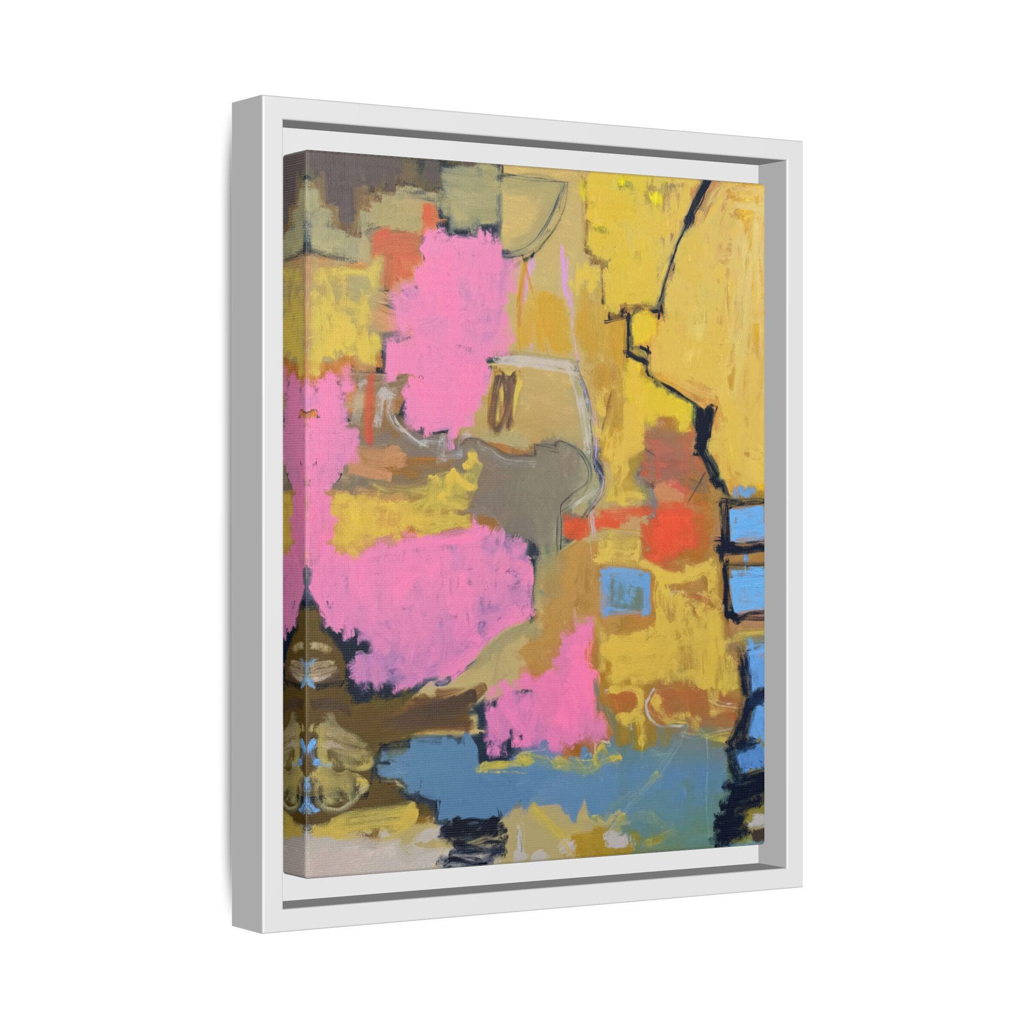 Abstract Canvas Print, Pink Blue Yellow, Framed Wall Art, Modern Home Decor