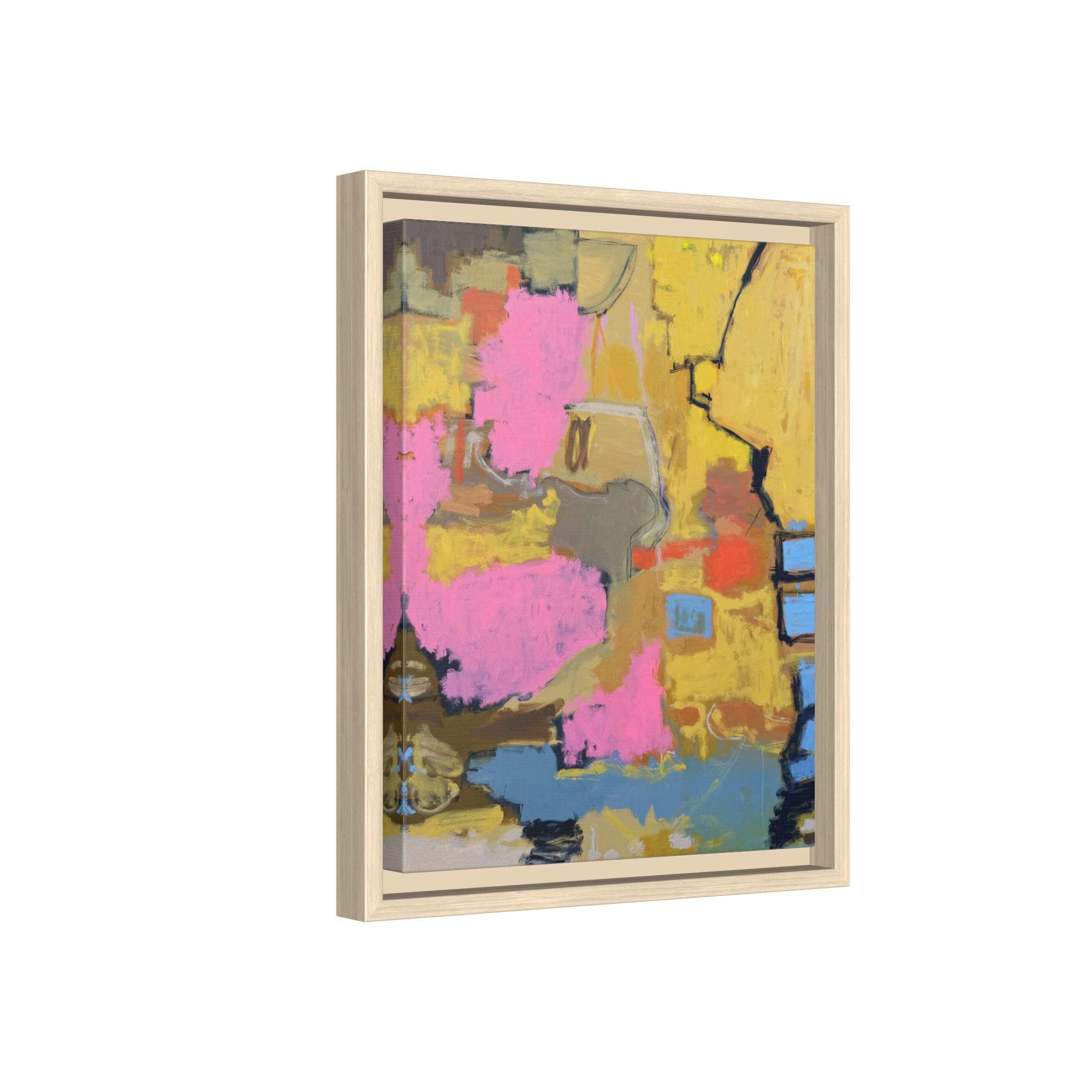 Abstract Canvas Print, Pink Blue Yellow, Framed Wall Art, Modern Home Decor