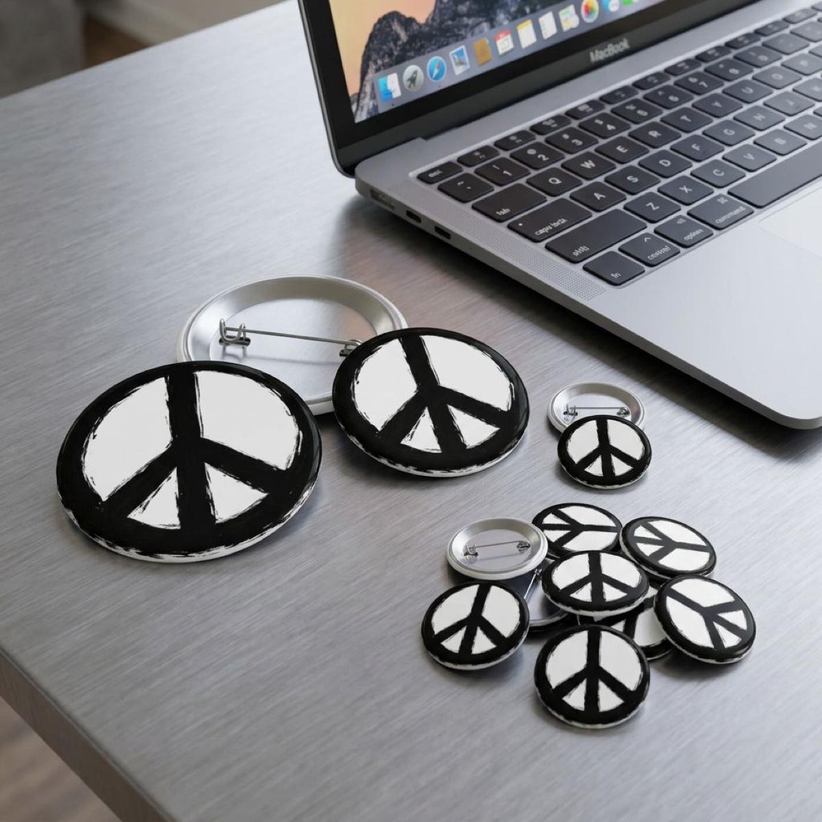 Peace Sign Pin Button Visible Painted Edges Hand-Painted | Wrap around design