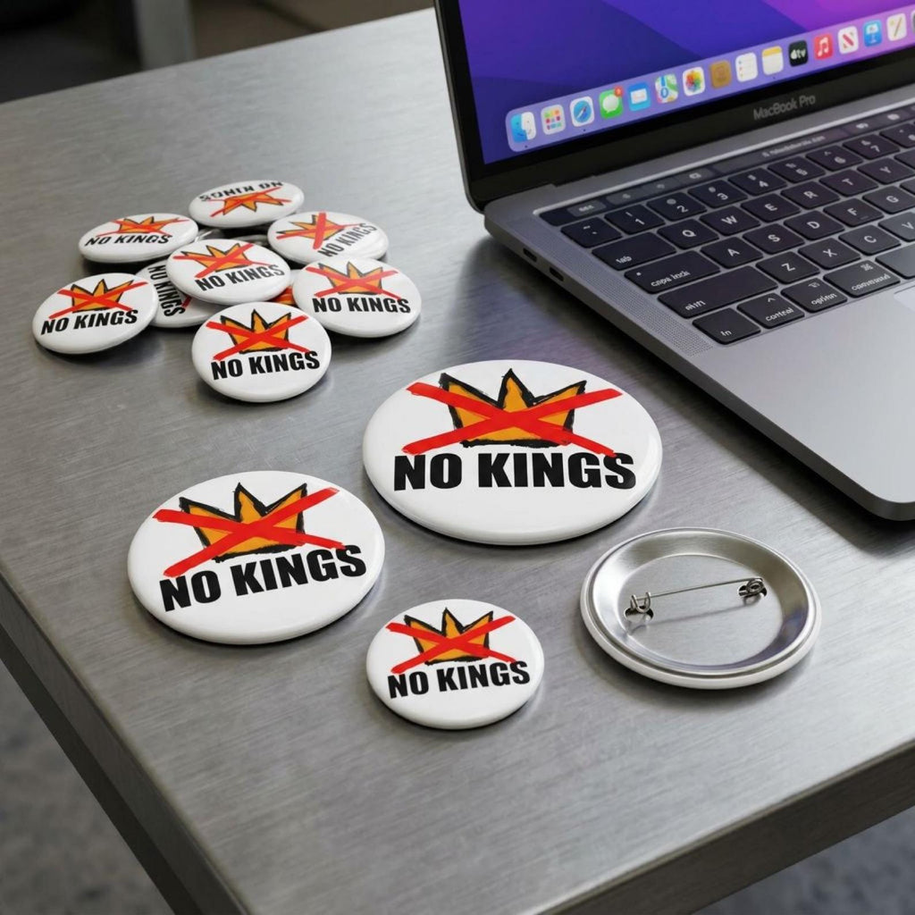 No Kings Pin Anti-Fascism Button Hand-Drawn Political Protest Resistance Democracy Badge Activist Accessory