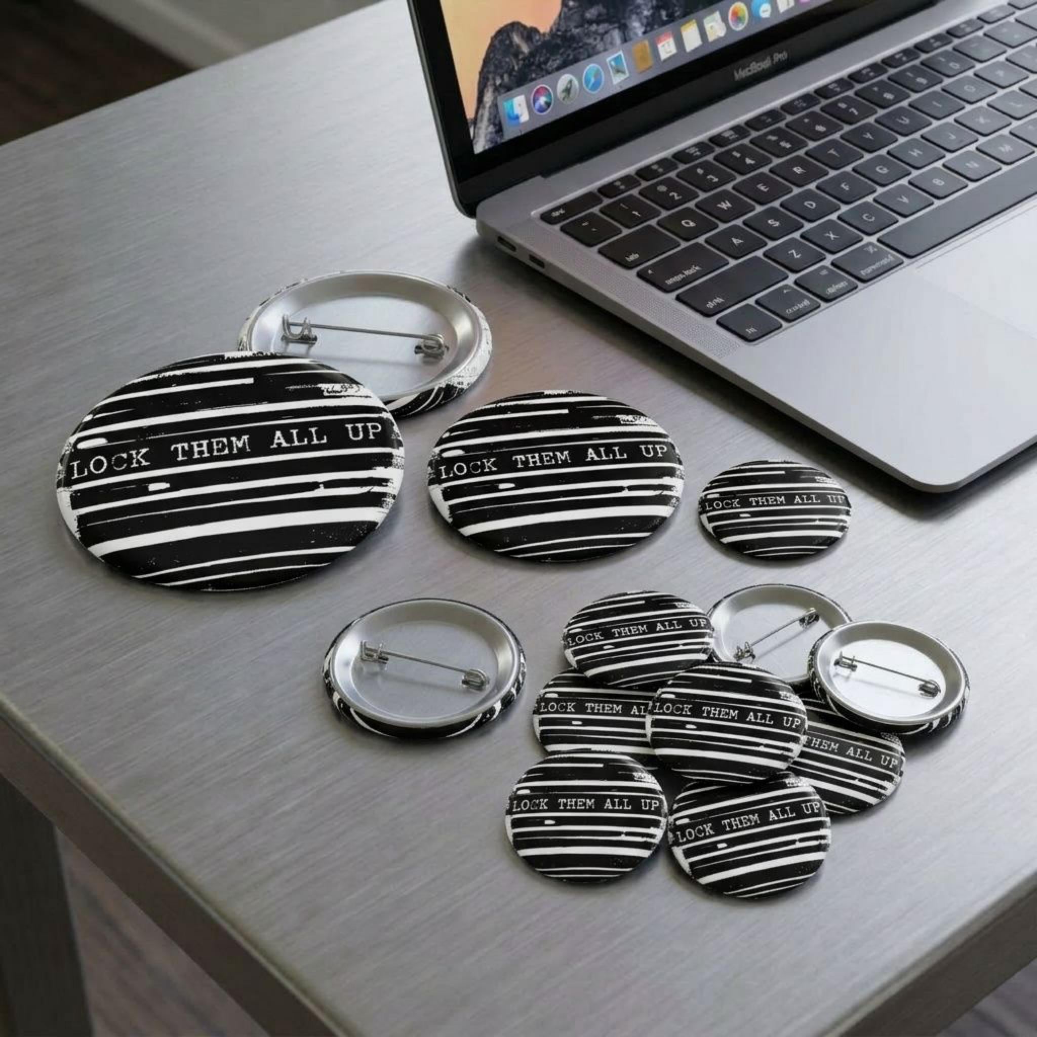 Epstein Files Design Lock Them All Up Pin Button | Political Statement, Black White