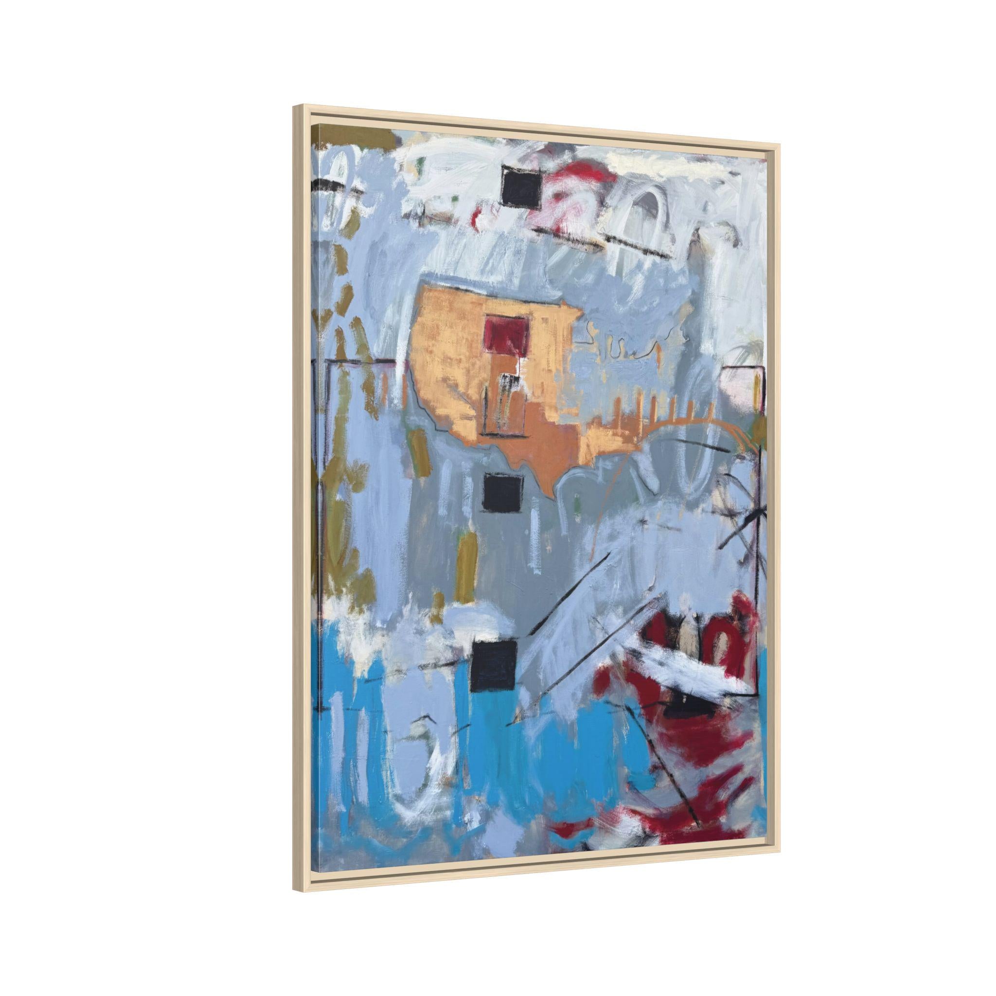 Abstract Blue and Gold Painting Matte Canvas Framed | Modern Wall Art