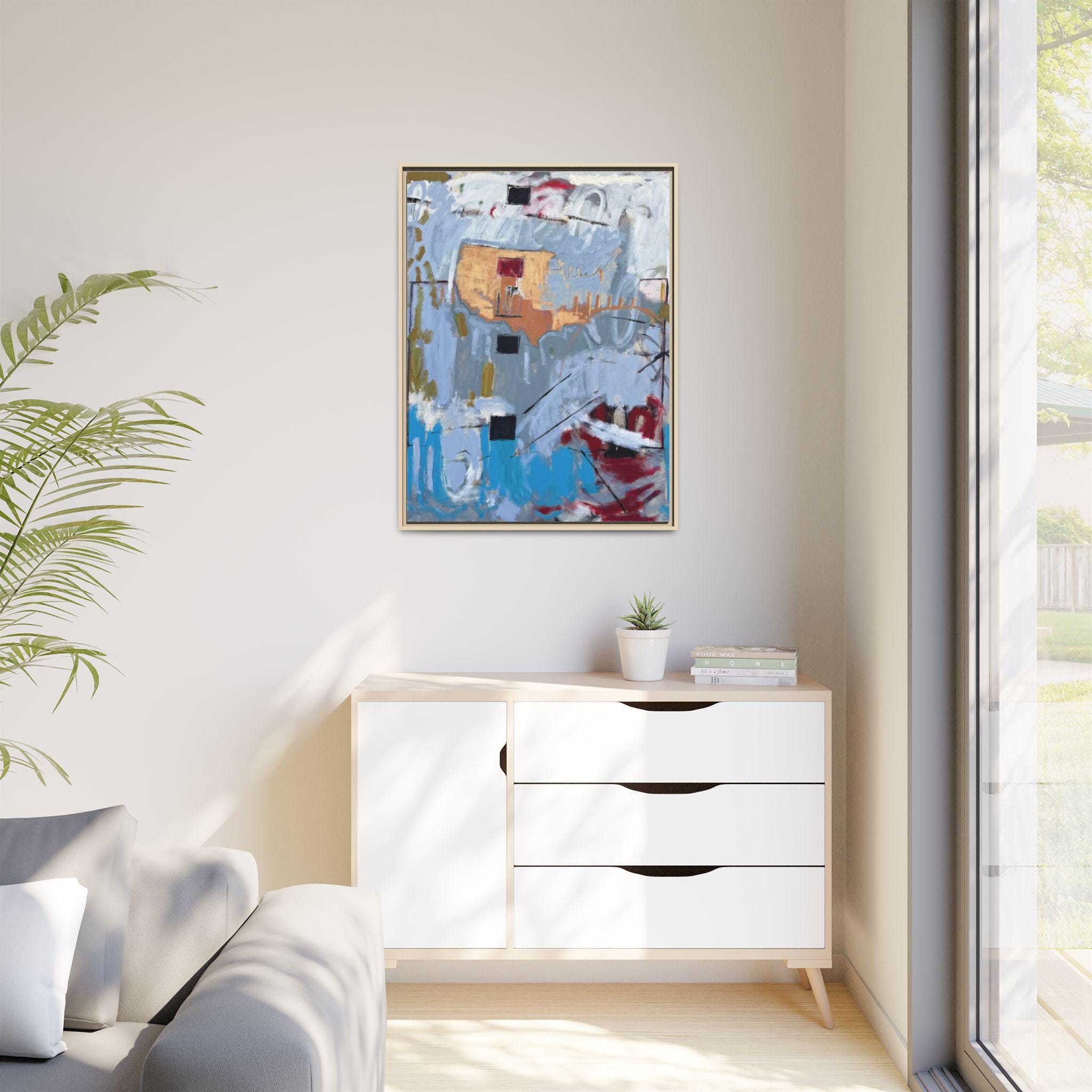 Abstract Blue and Gold Painting Matte Canvas Framed | Modern Wall Art