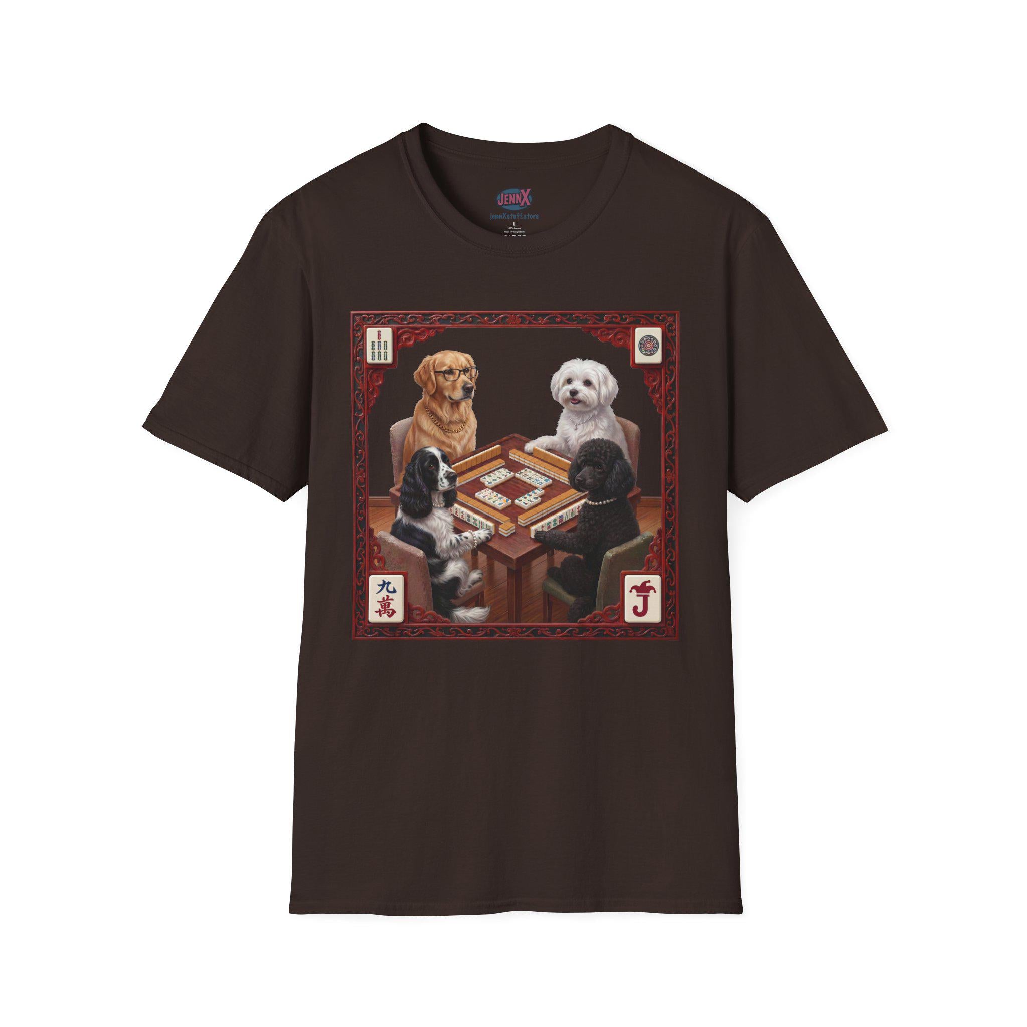 Dogs Playing Mahjong T-Shirt | Retro Pet Game Design