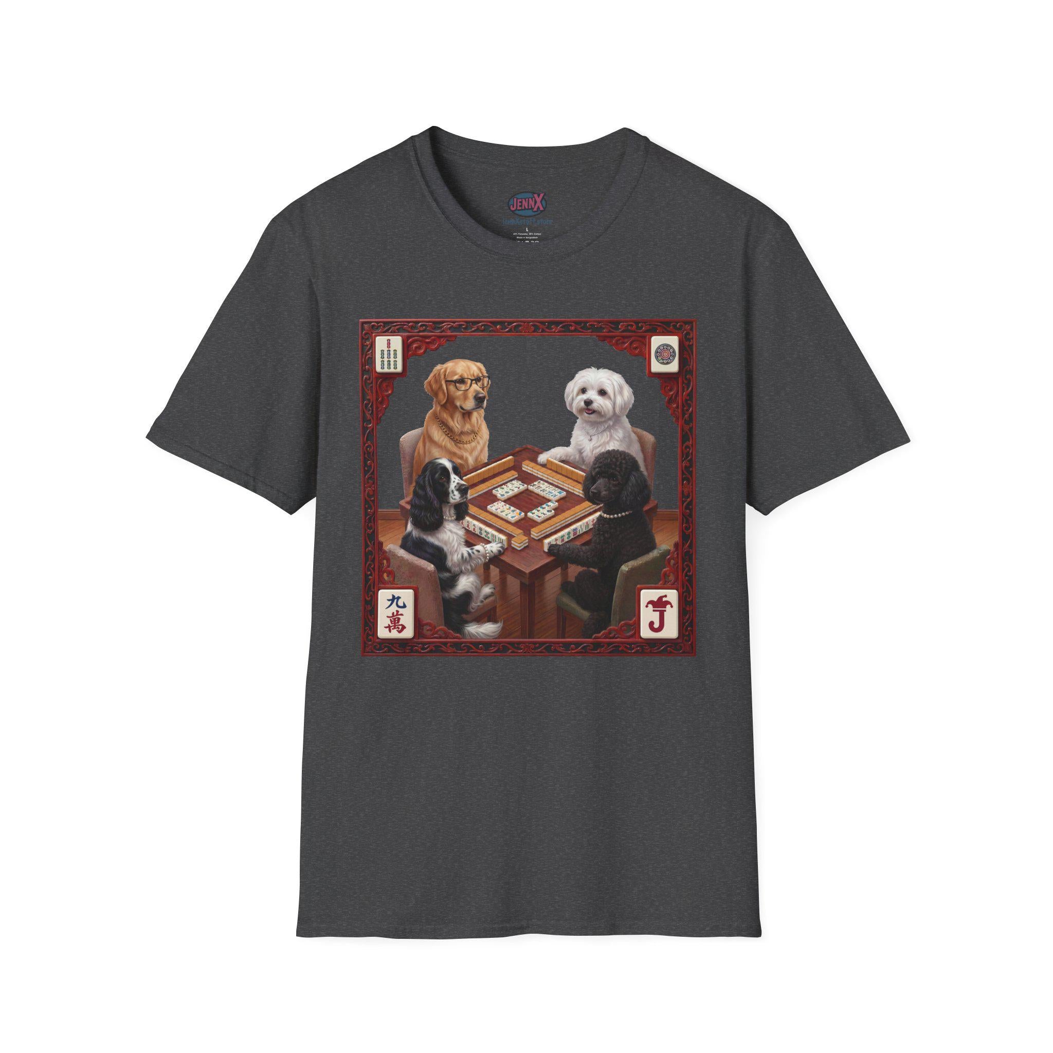 Dogs Playing Mahjong T-Shirt | Retro Pet Game Design