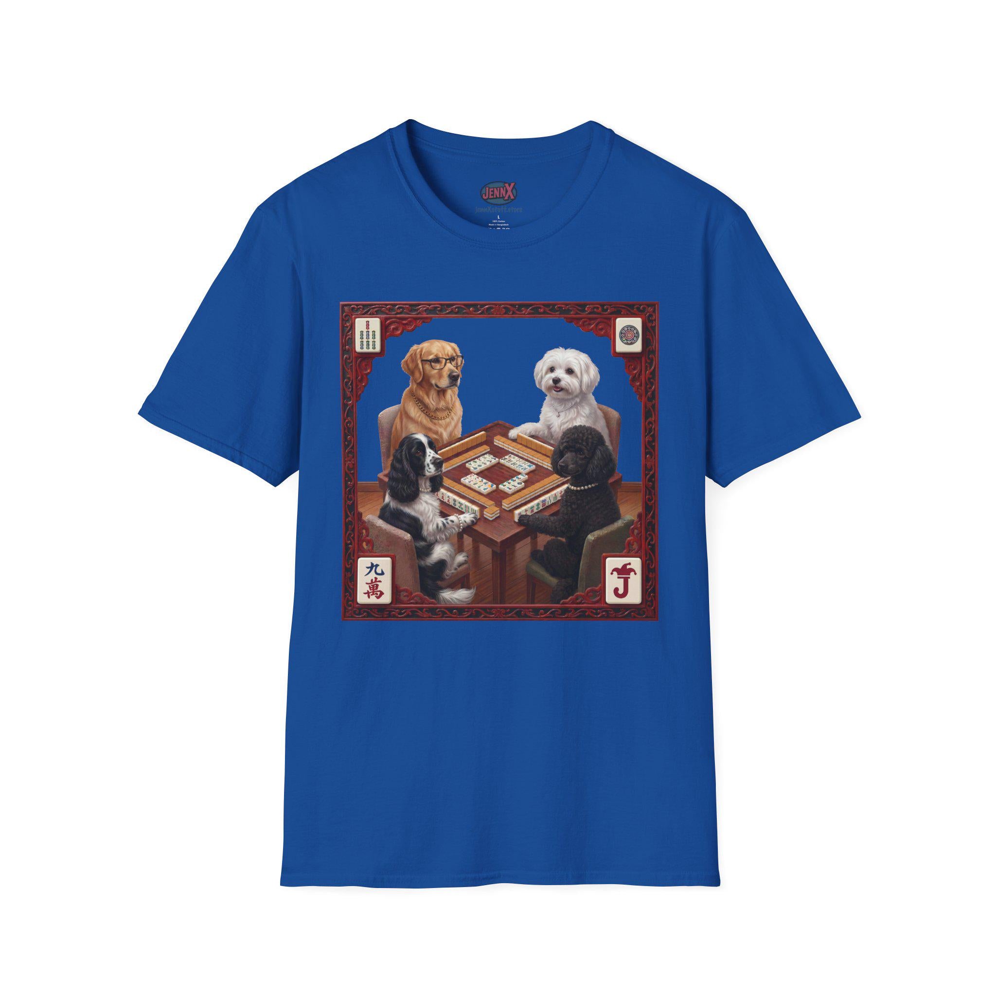 Dogs Playing Mahjong T-Shirt | Retro Pet Game Design