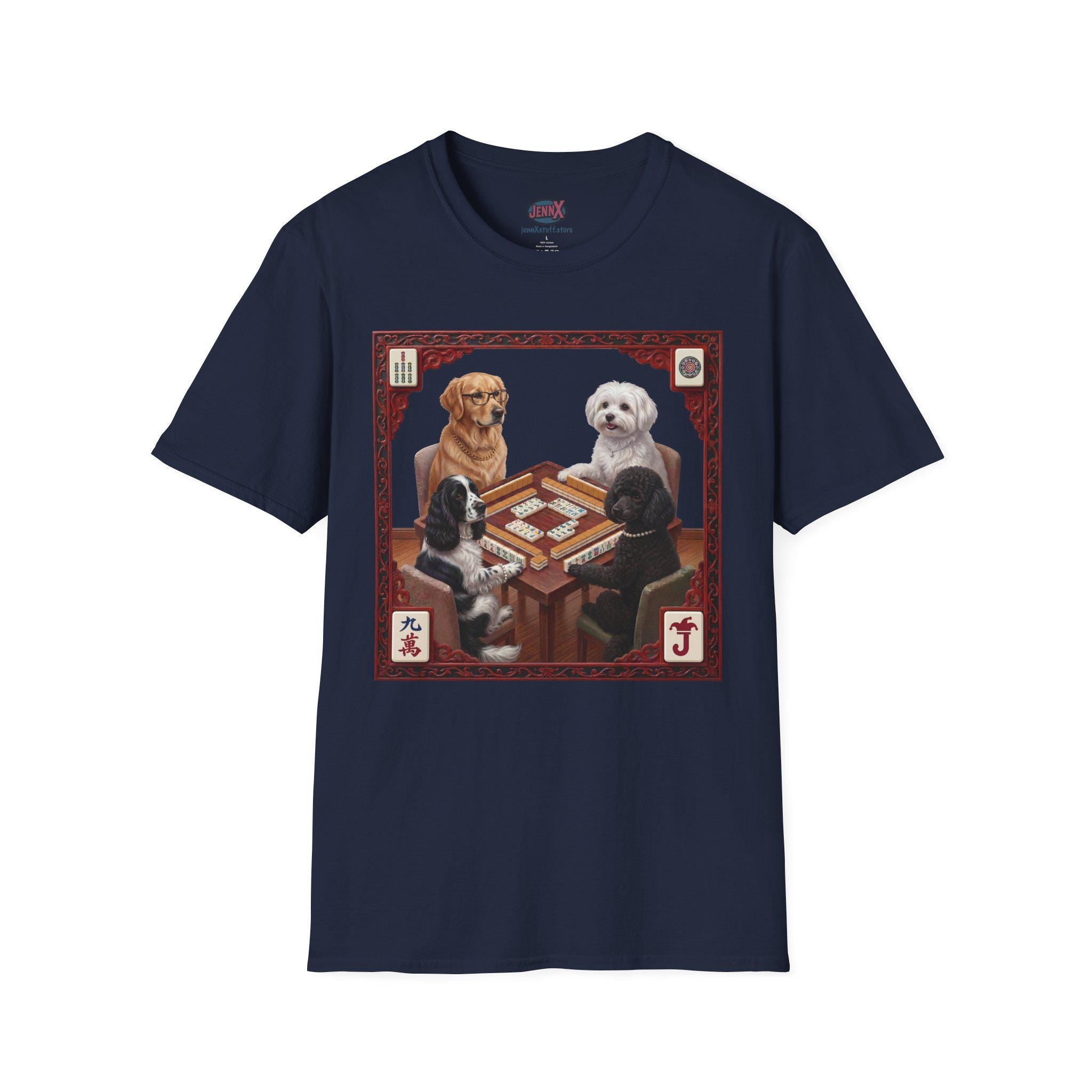 Dogs Playing Mahjong T-Shirt | Retro Pet Game Design