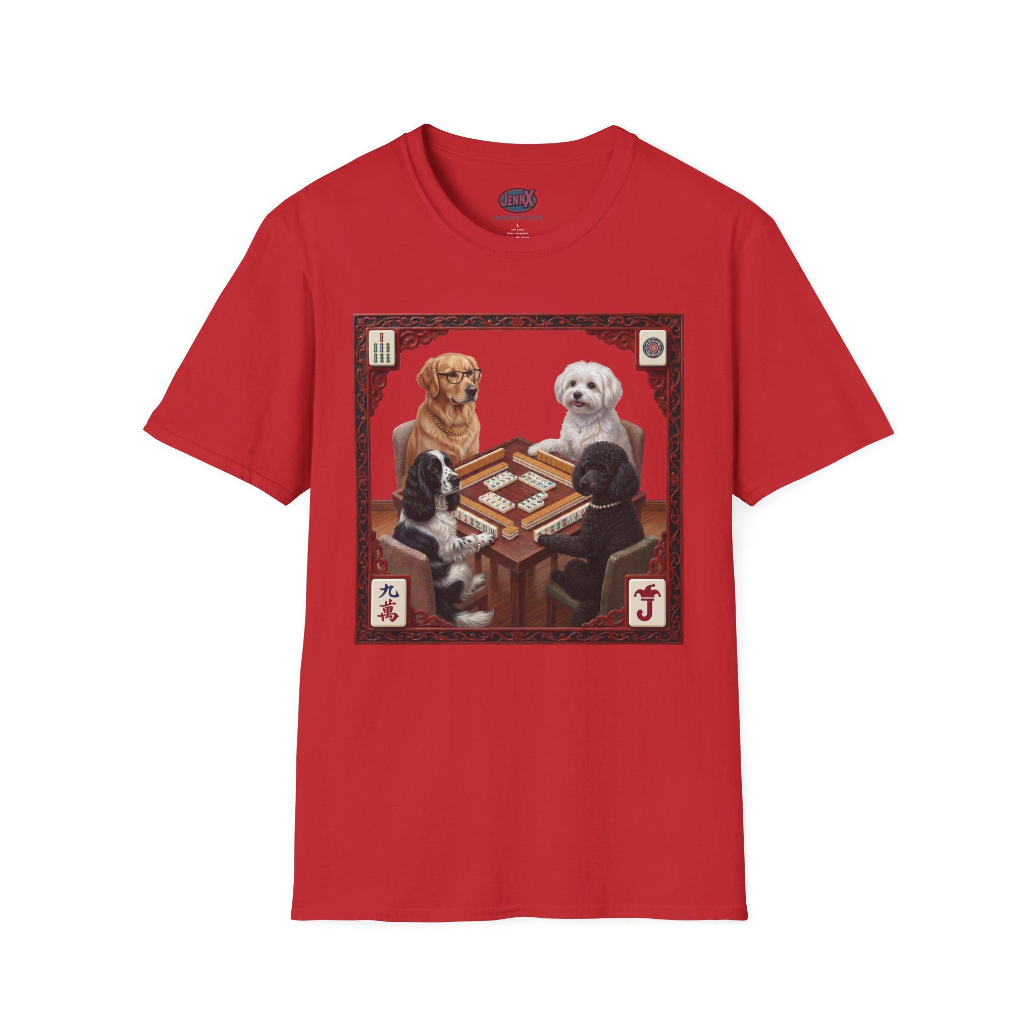 Dogs Playing Mahjong T-Shirt | Retro Pet Game Design