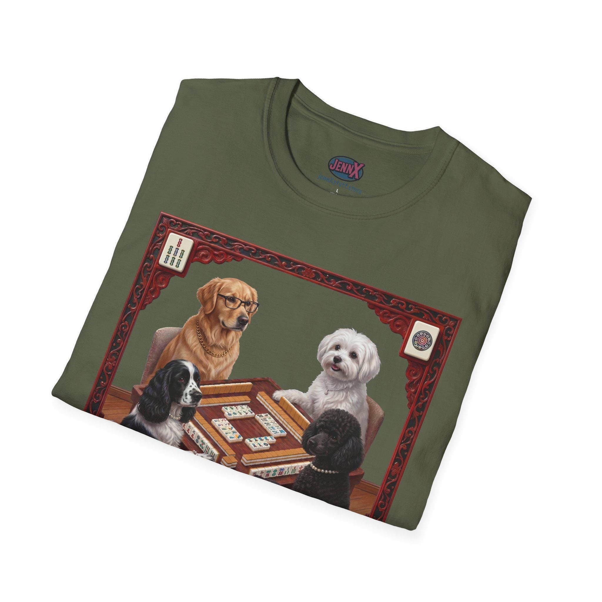 Dogs Playing Mahjong T-Shirt | Retro Pet Game Design