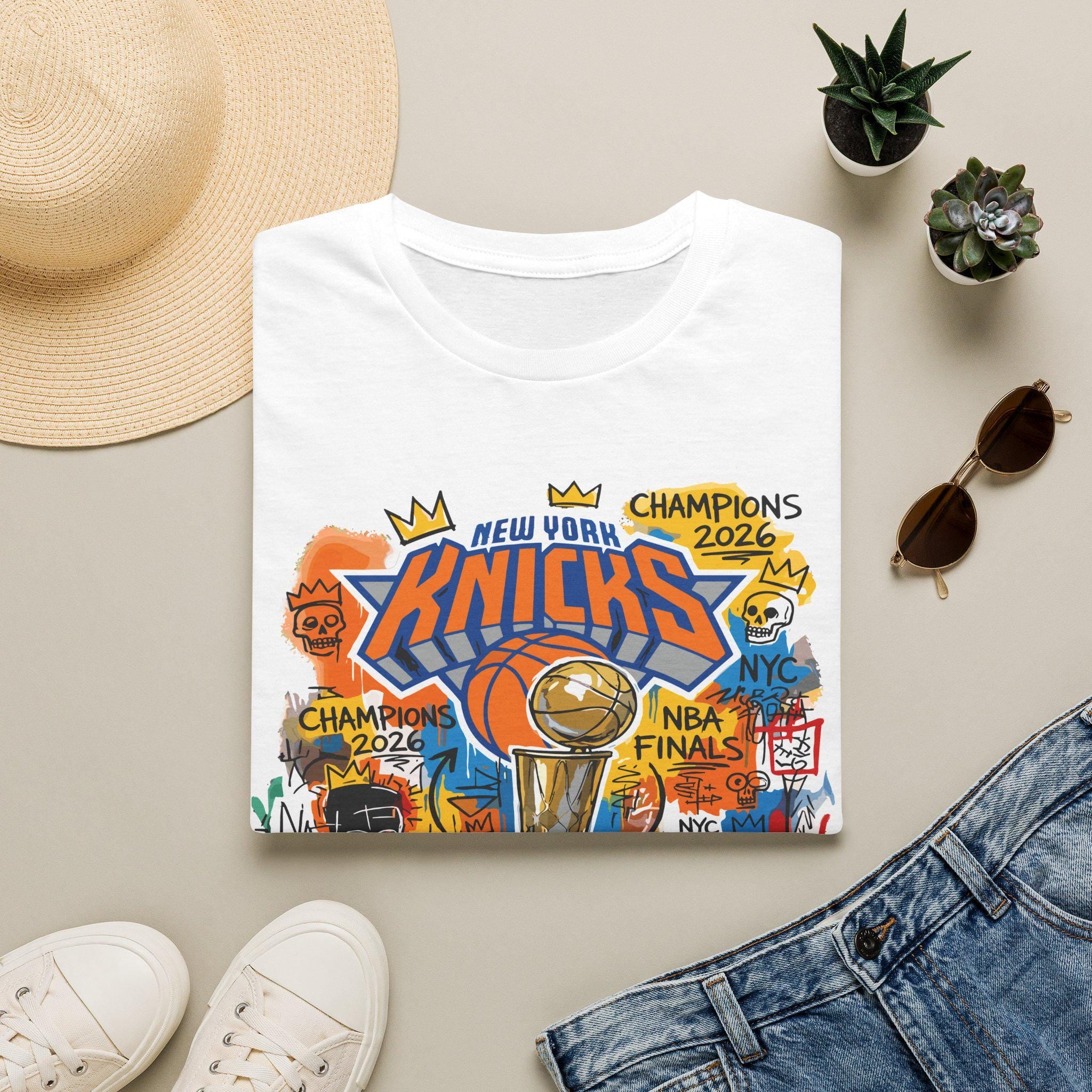 New York Knicks Champions 2026 T-Shirt | Basquiat street art influence