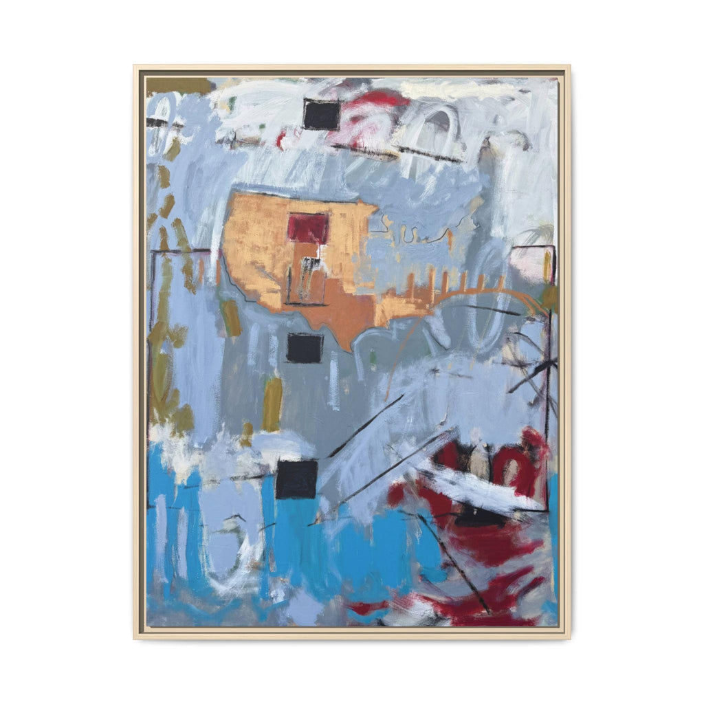 Abstract Blue and Gold Painting Matte Canvas Framed | Modern Wall Art