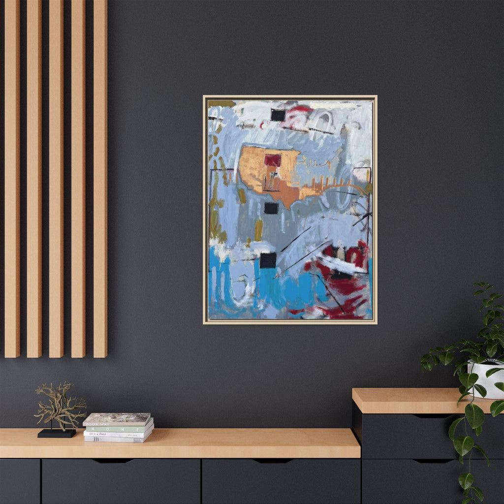 Abstract Blue and Gold Painting Matte Canvas Framed | Modern Wall Art