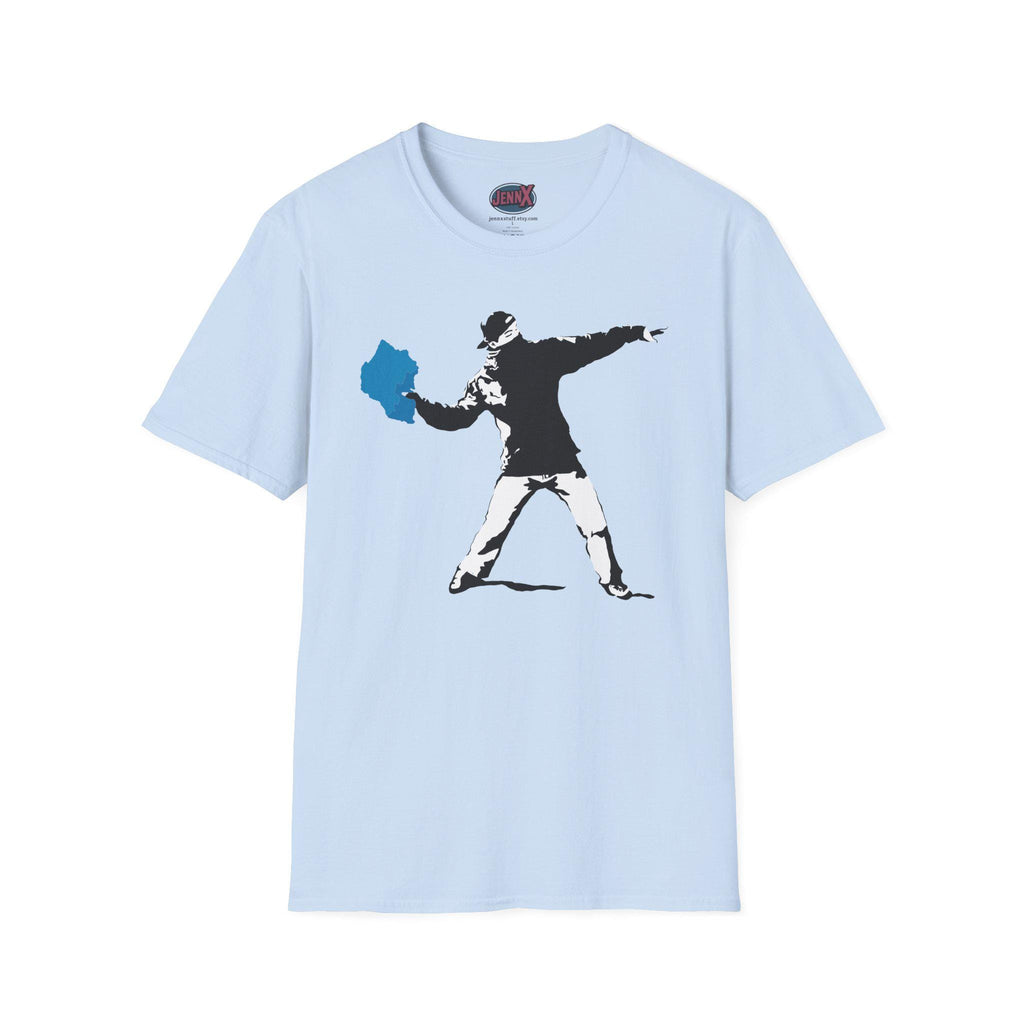 Blue Paint Chip Thrower T-Shirt | Street Art Protest Stencil