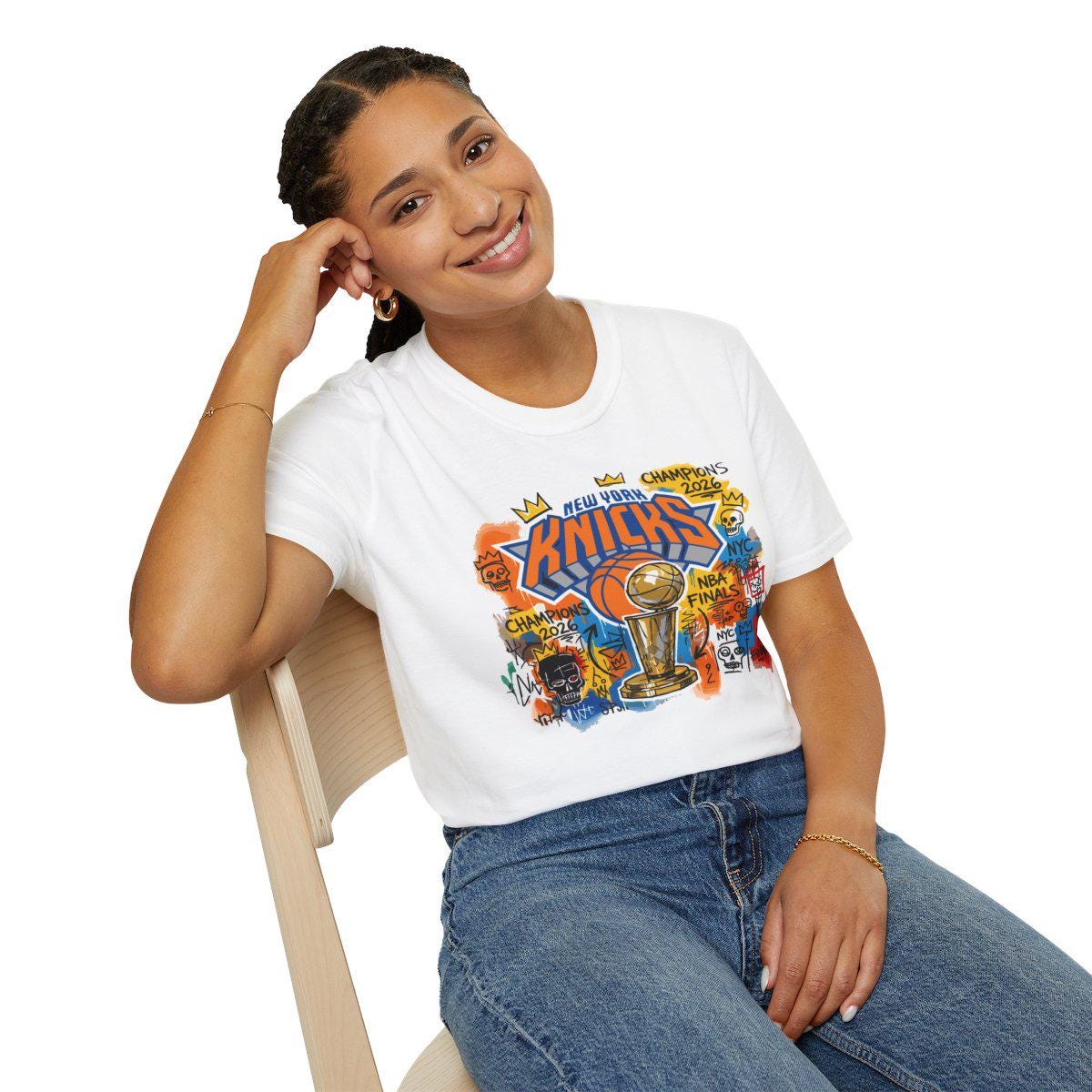 New York Knicks Champions 2026 T-Shirt | Basquiat street art influence